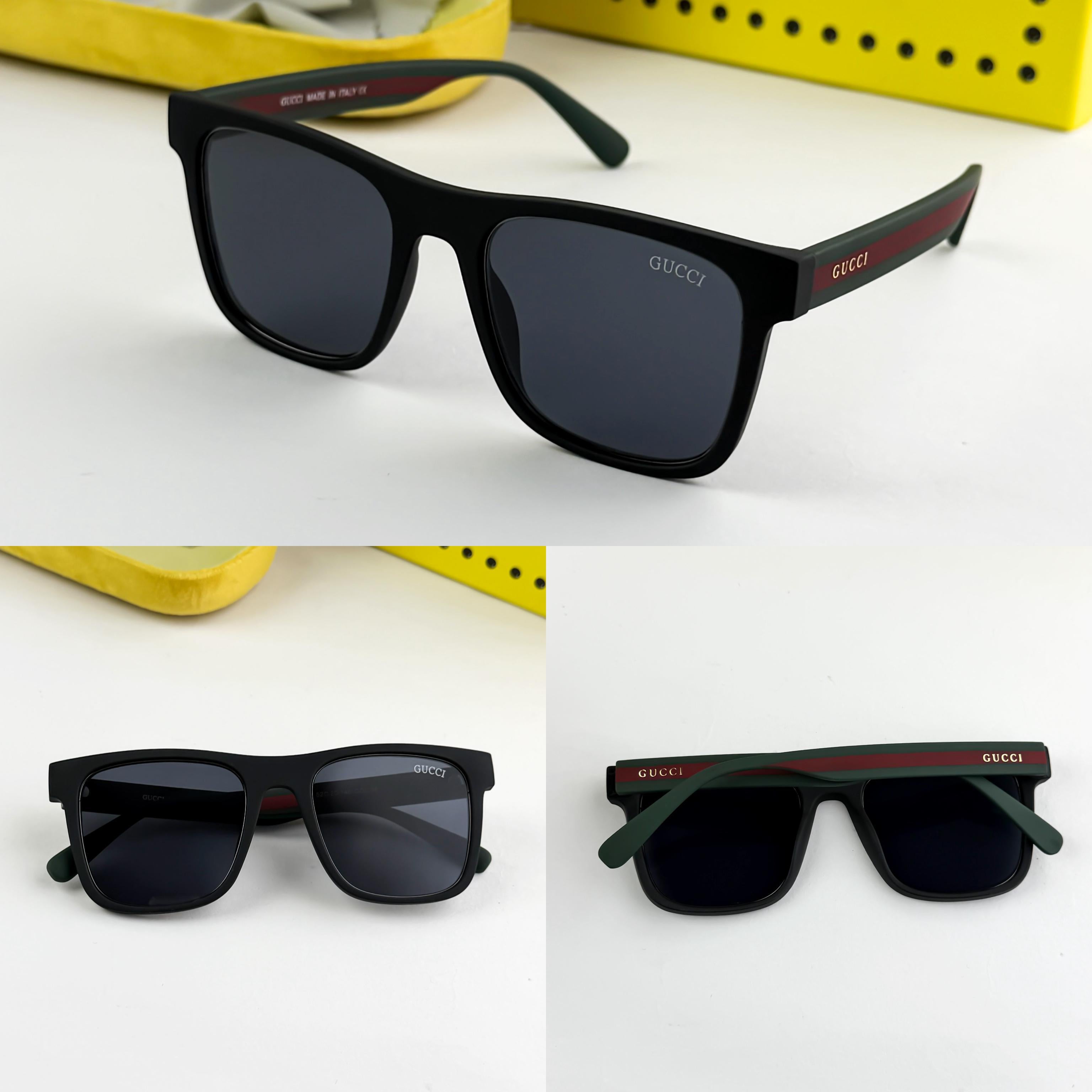 Gucci Black Green Signature Sunglasses For Men's