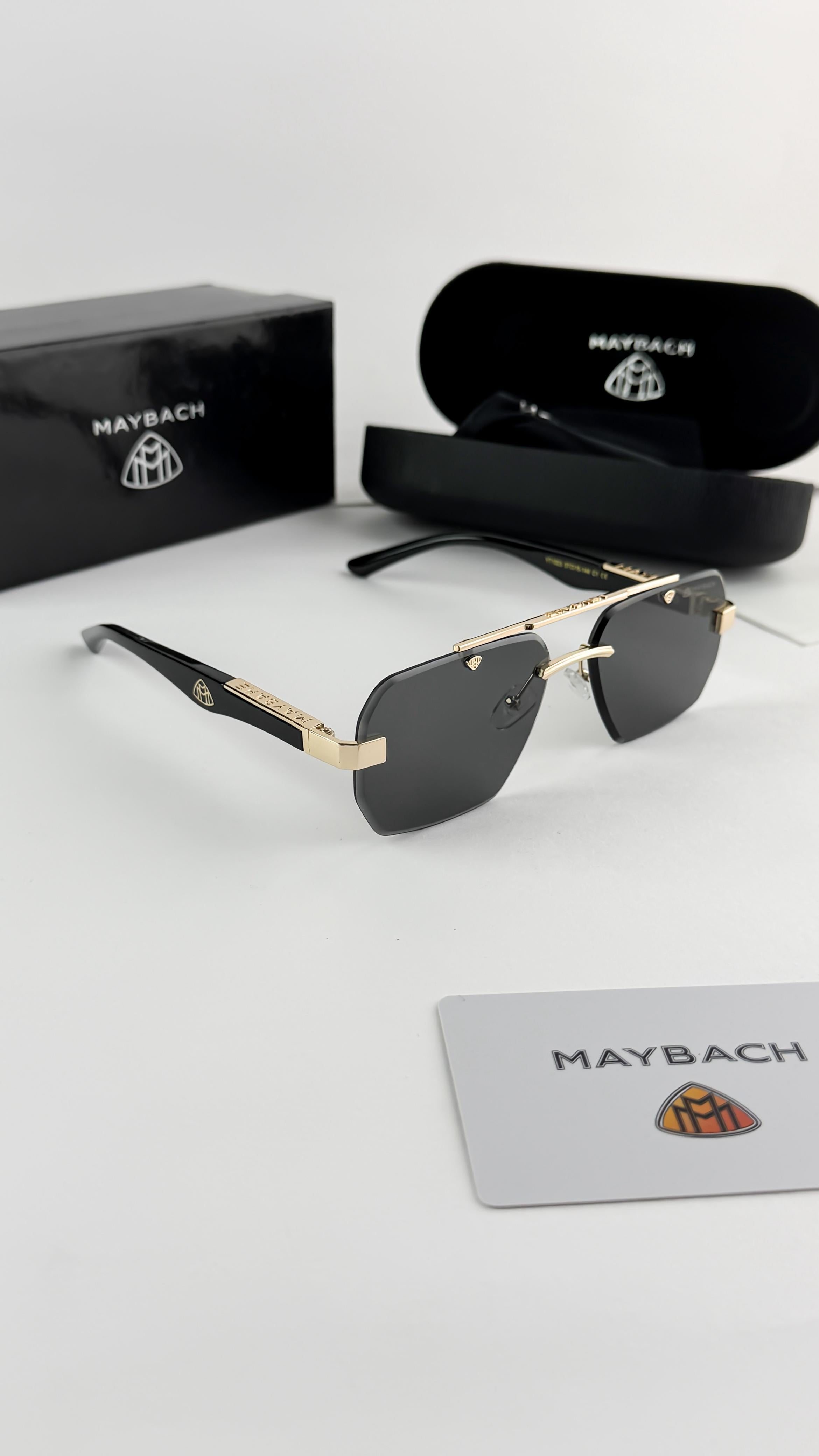 Maybach Black Gold Rectangular Unisex Sunglass