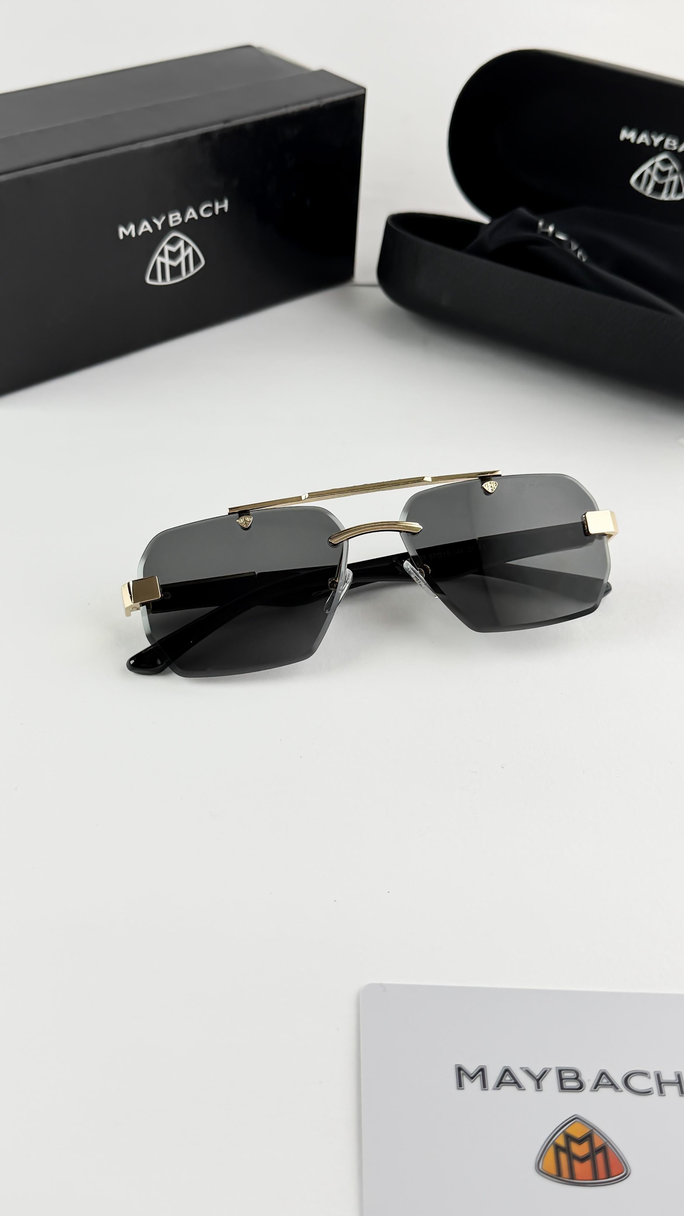 Maybach Black Gold Rectangular Unisex Sunglass