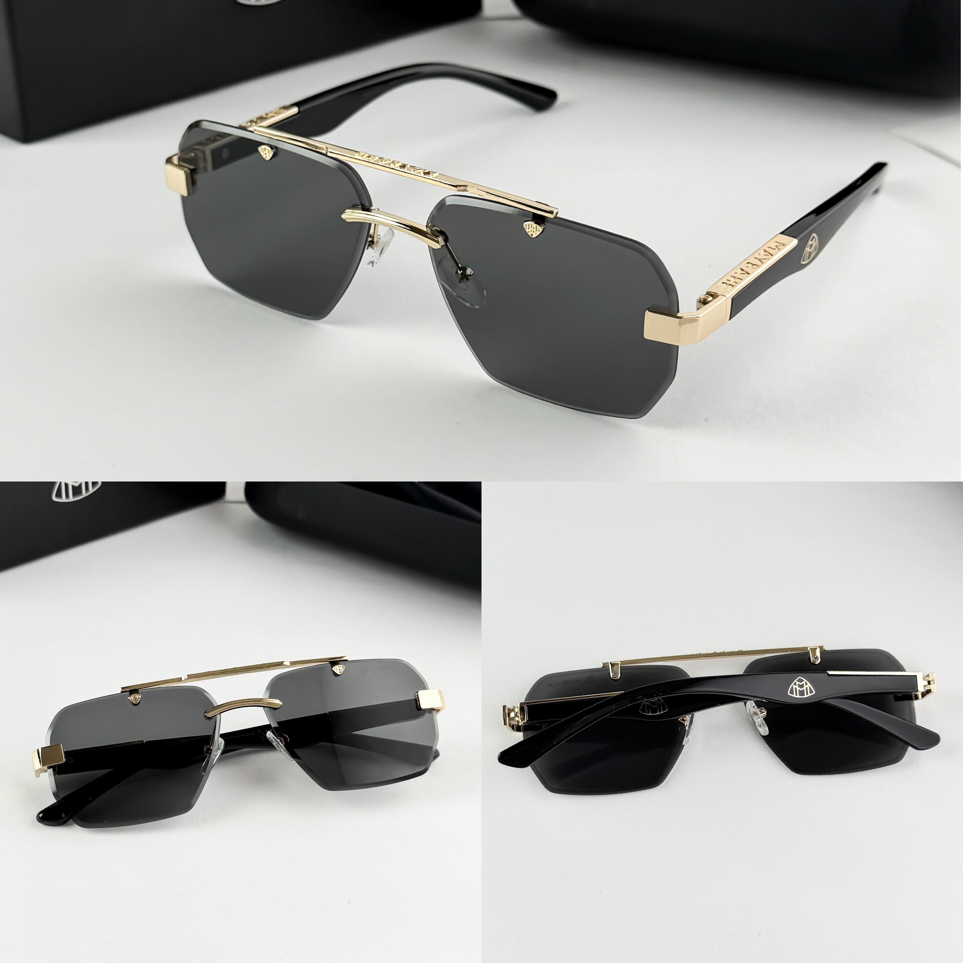 Maybach Black Gold Rectangular Unisex Sunglass
