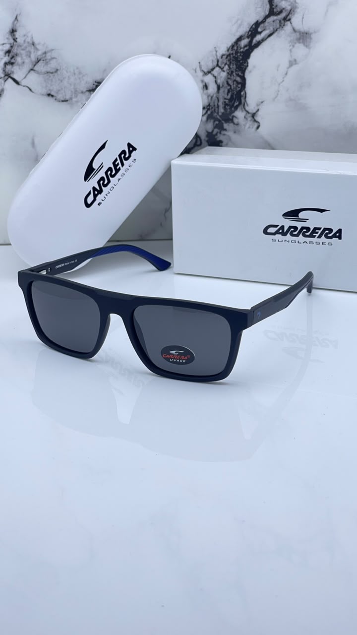 Carrera Men's Sunglasses Grey Polarized Lens Rectangular Matt Blue Frame