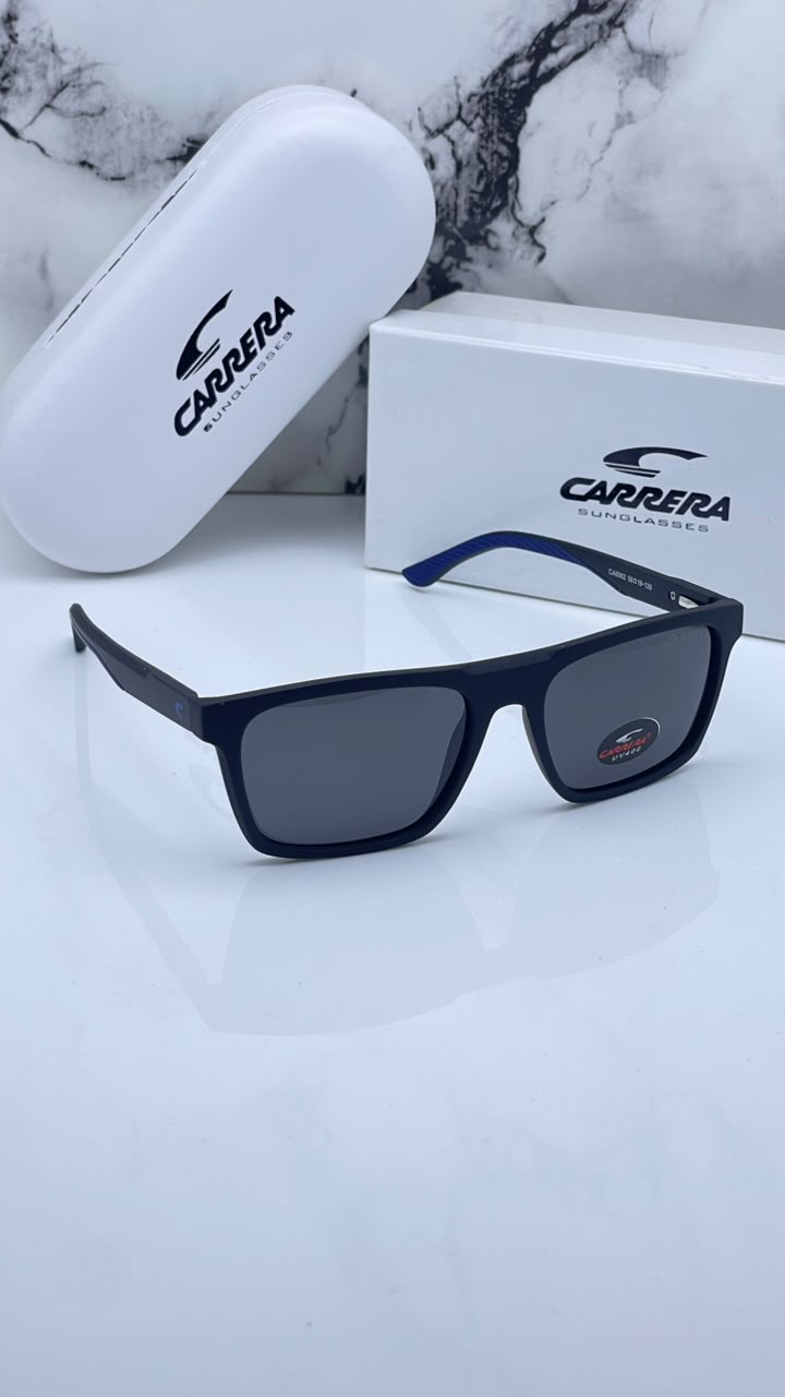 Carrera Men's Sunglasses Grey Polarized Lens Rectangular Matt Blue Frame