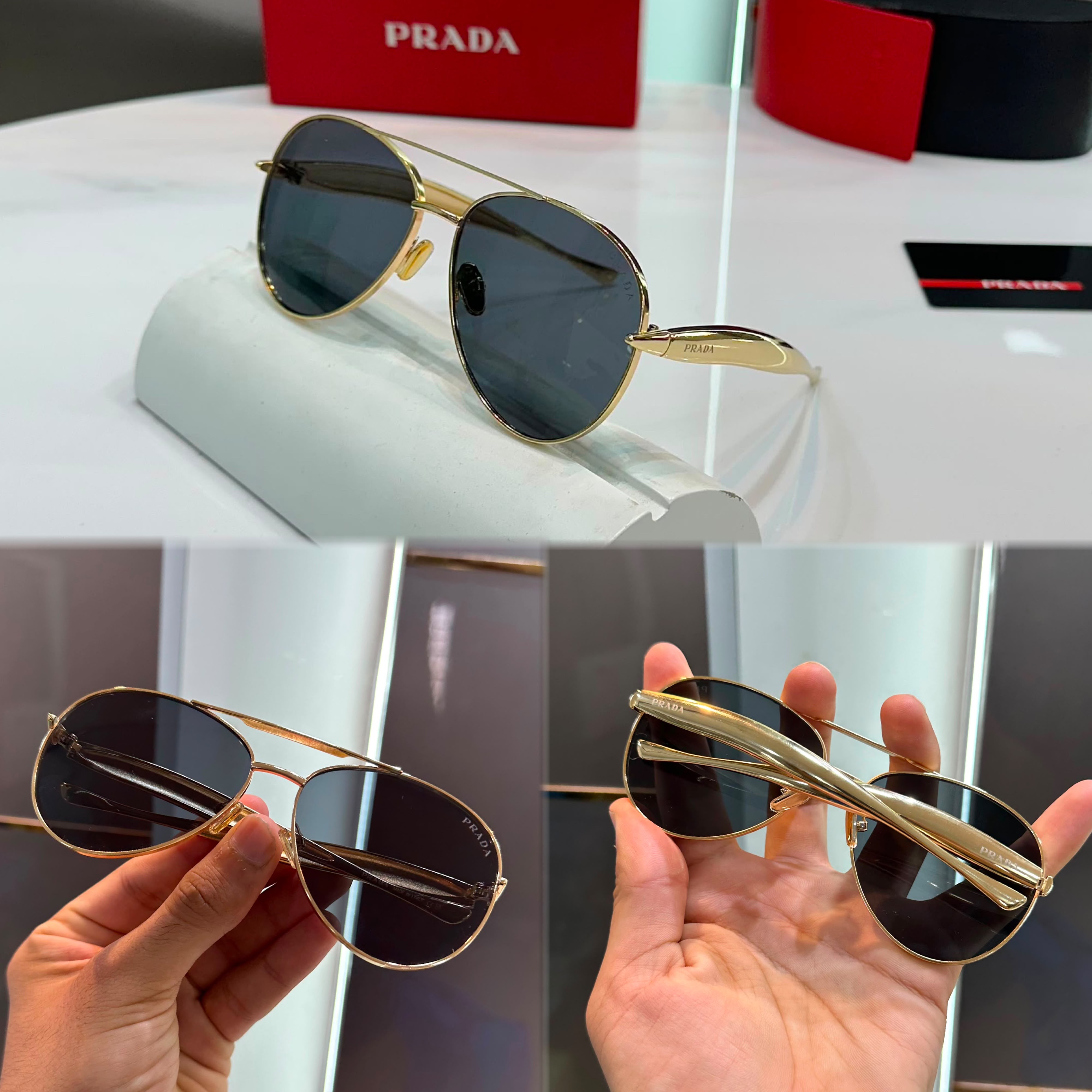 Prada Trending Aviator UV400 Unisex Sunglasses with Designer Metal Frame