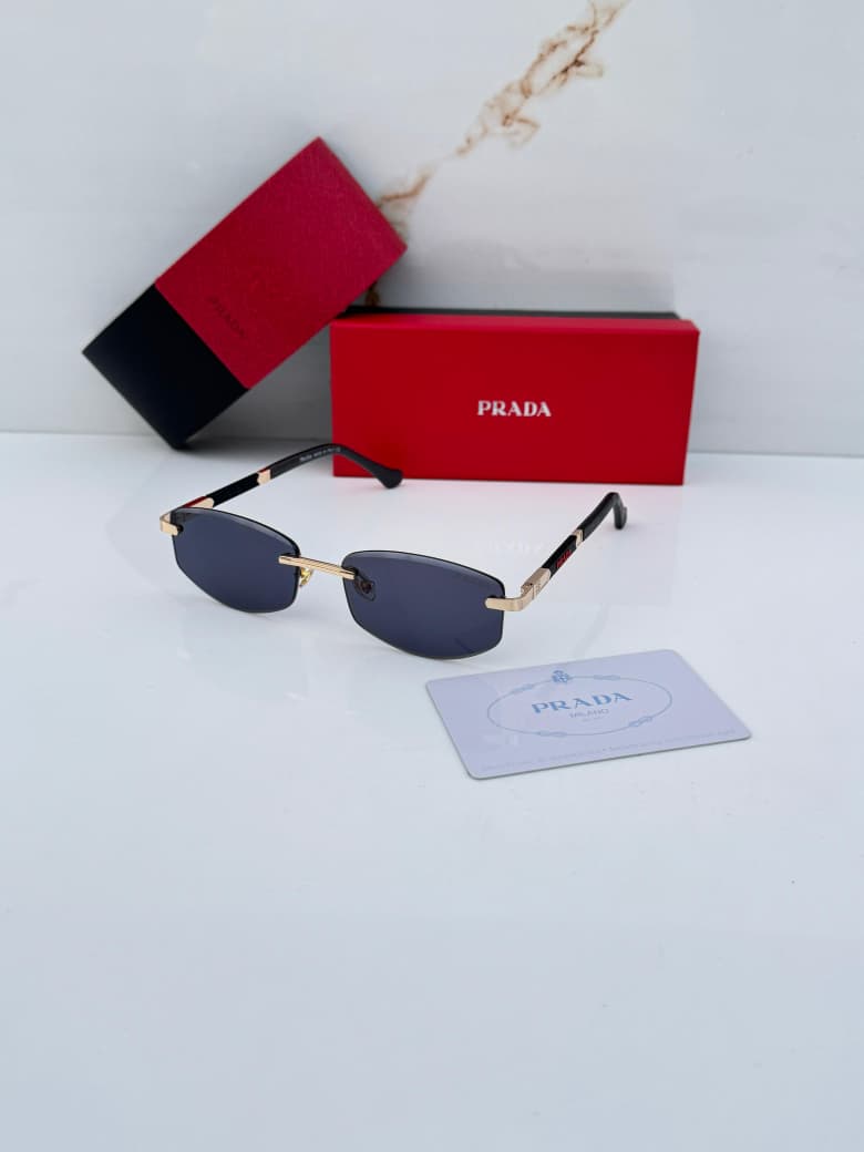 Prada Unisex Black Rimless Rectangle UV Protected Sunglasses