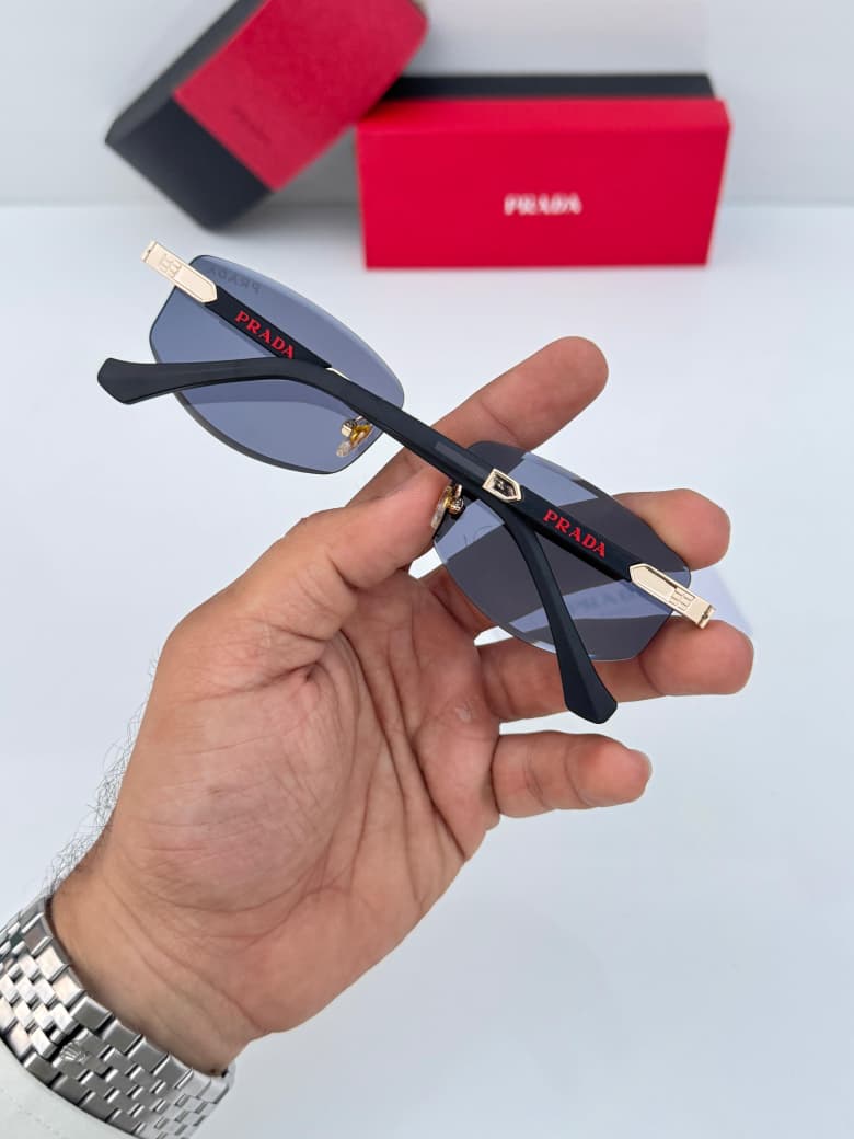 Prada Unisex Black Rimless Rectangle UV Protected Sunglasses