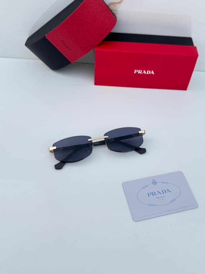Prada Unisex Black Rimless Rectangle UV Protected Sunglasses