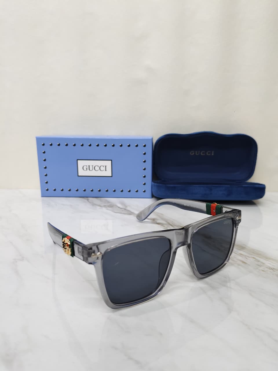 Gucci Square Unisex Sunglasses Black Polycarbonate