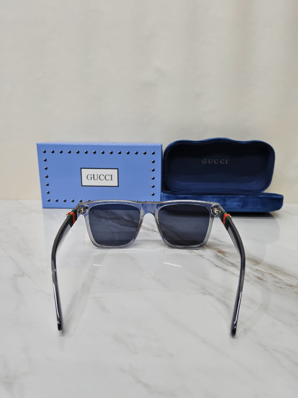 Gucci Square Unisex Sunglasses Black Polycarbonate