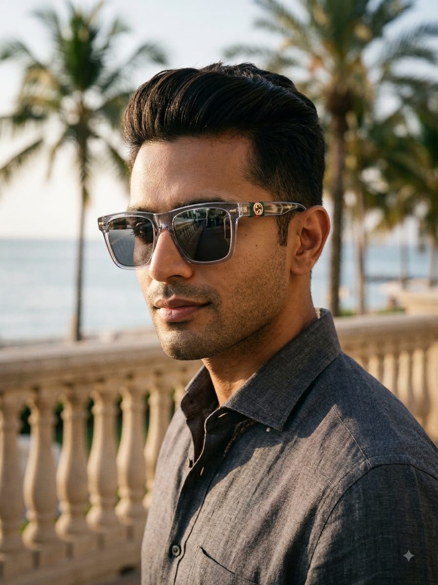 Gucci Square Unisex Sunglasses Black Polycarbonate