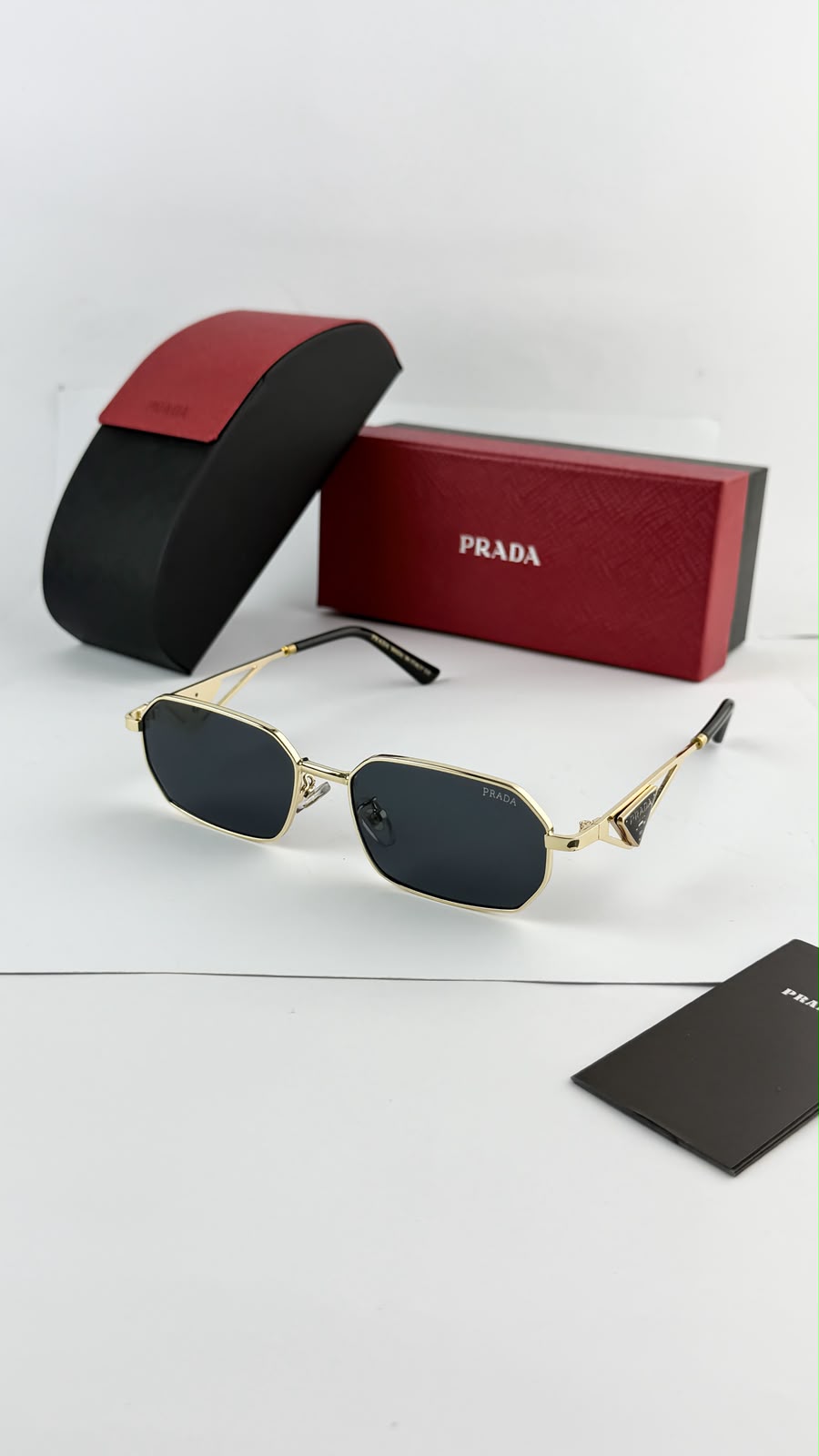 Prada Geometric Gold Black Unisex Sunglasses