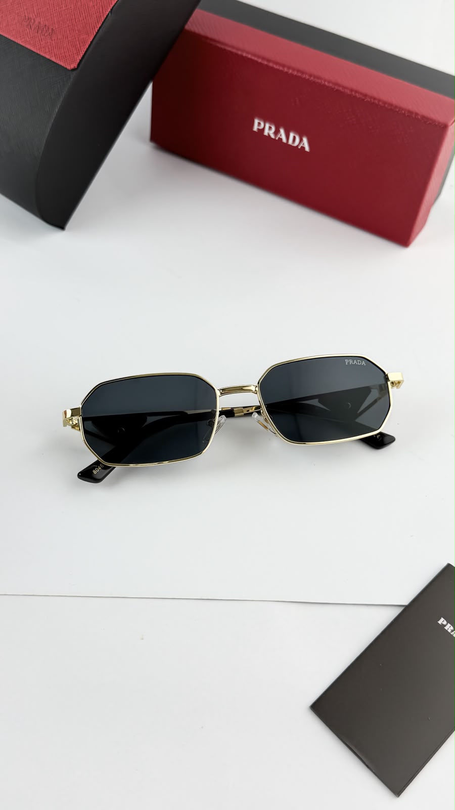 Prada Geometric Gold Black Unisex Sunglasses