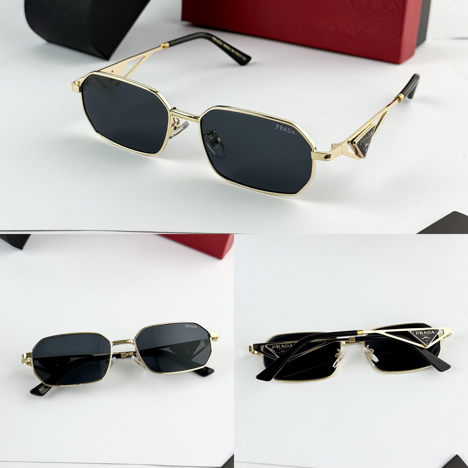 Prada Geometric Gold Black Unisex Sunglasses