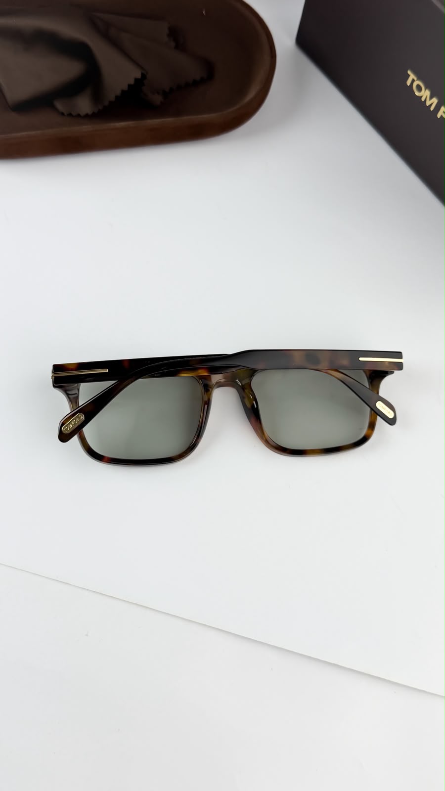 T Ford Men Green Lens & Brown Square Sunglasses