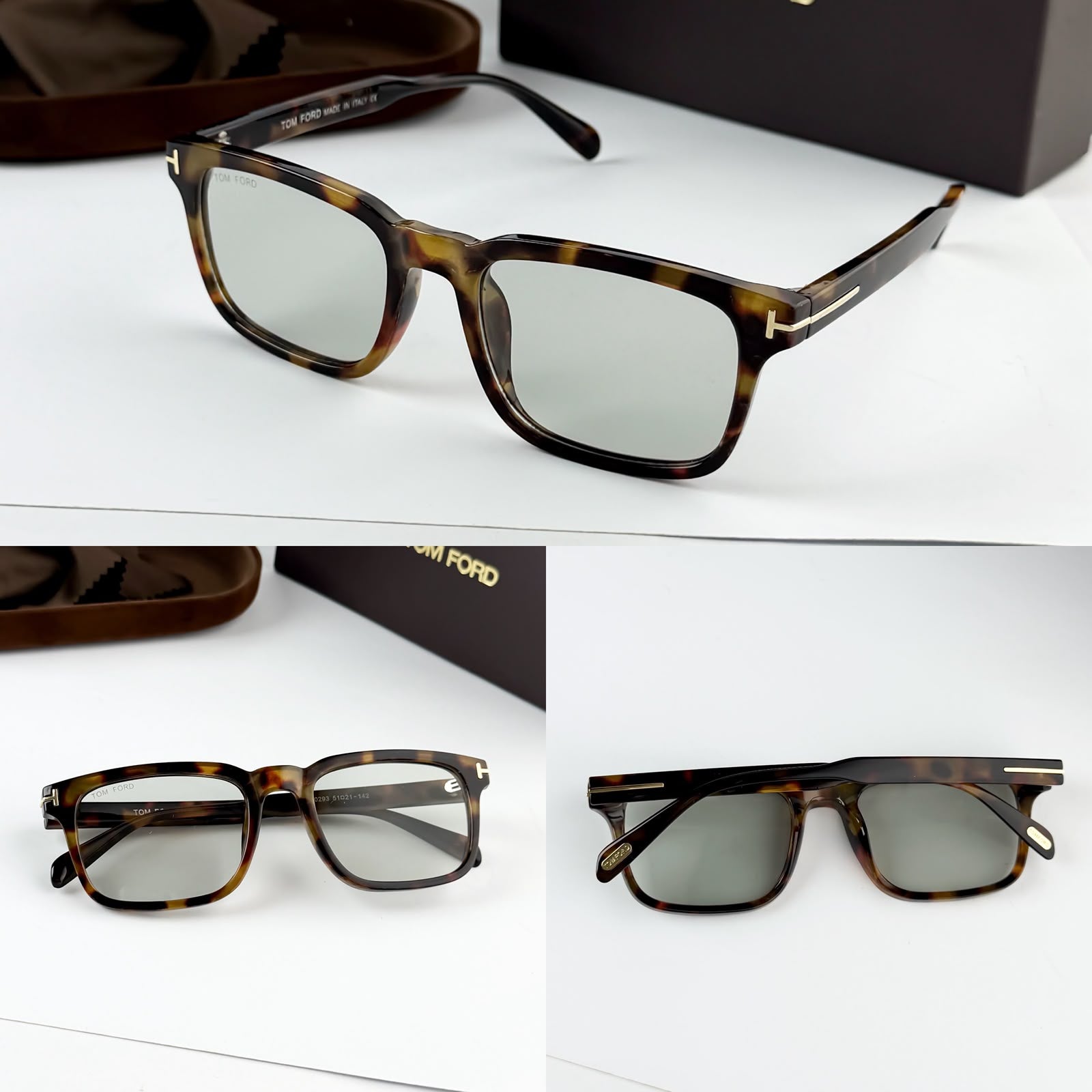 T Ford Men Green Lens & Brown Square Sunglasses