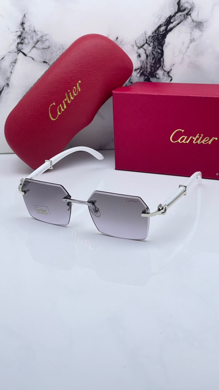 Cartier Unisex Rimless Lens & Metal Rectangle Sunglasses with UV Protected Lens