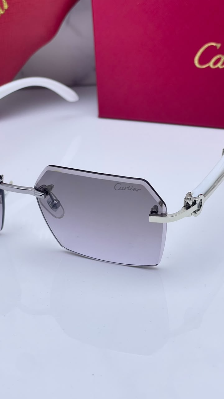 Cartier Unisex Rimless Lens & Metal Rectangle Sunglasses with UV Protected Lens