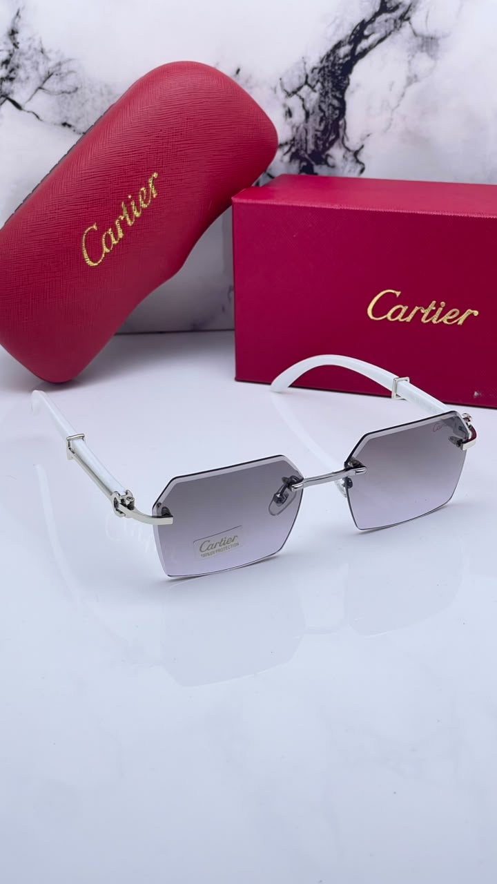 Cartier Unisex Rimless Lens & Metal Rectangle Sunglasses with UV Protected Lens
