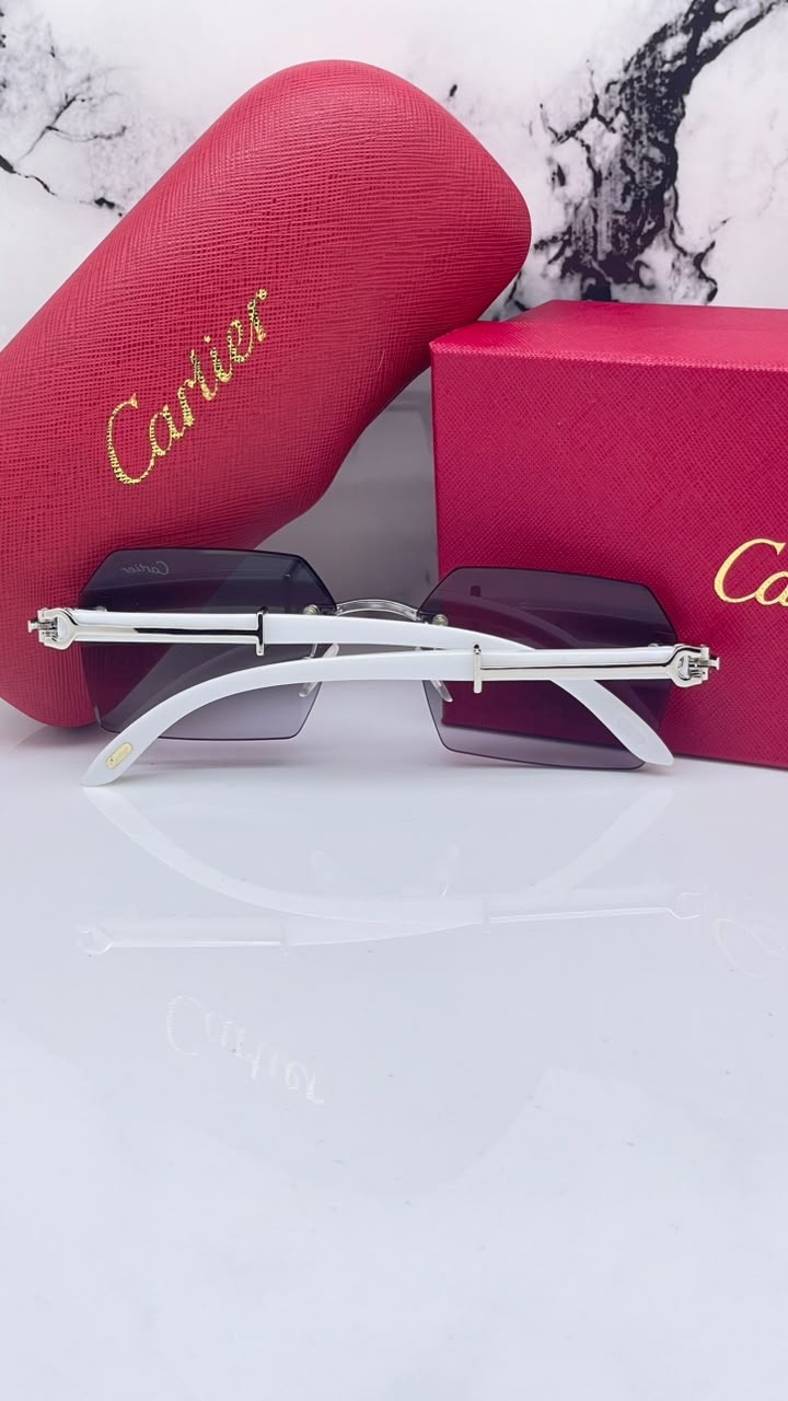 Cartier Unisex Rimless Lens & Metal Rectangle Sunglasses with UV Protected Lens