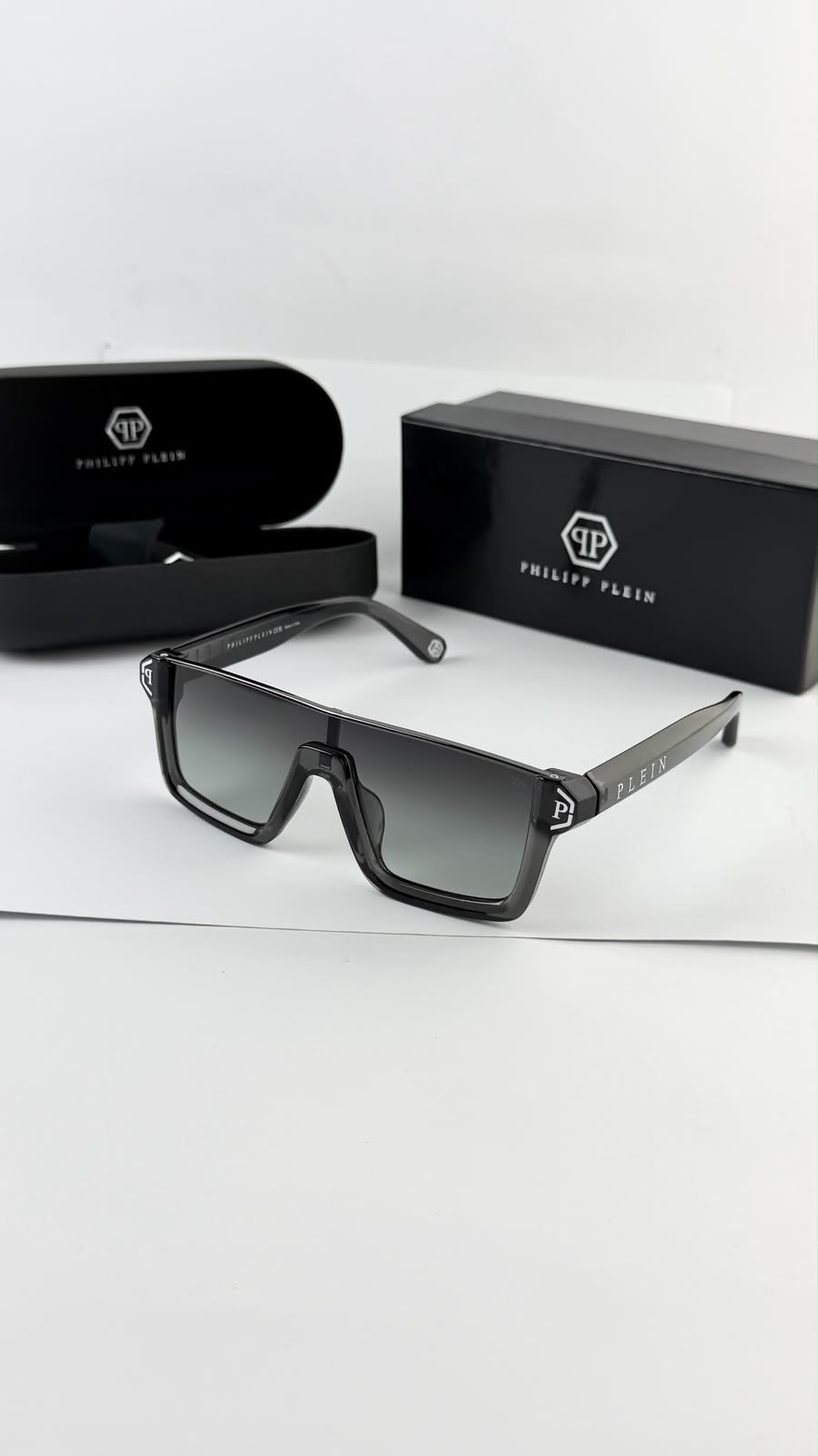 Philipp Plein Men's Black Rectangular Sunglasses