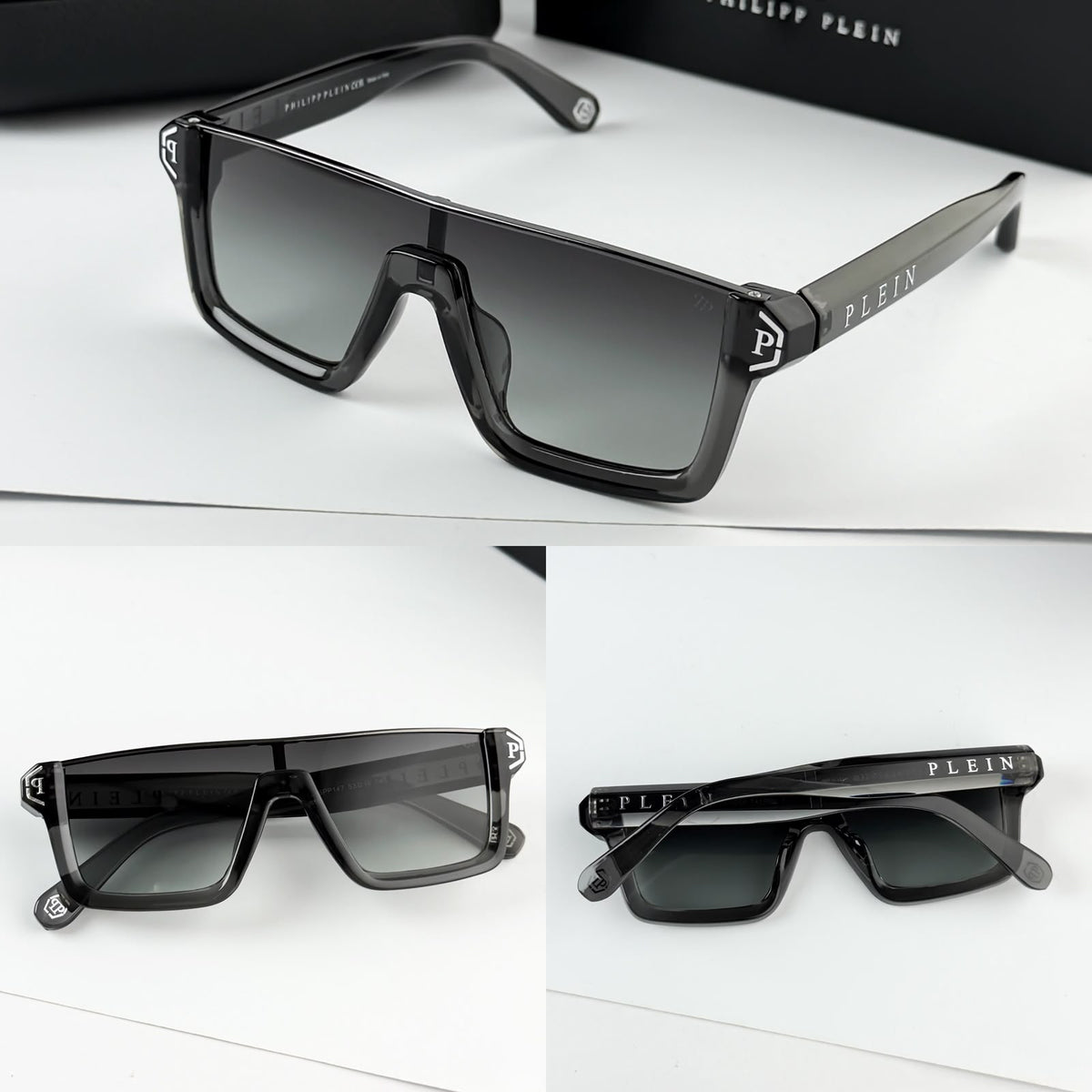 Philipp Plein Men's Black Rectangular Sunglasses