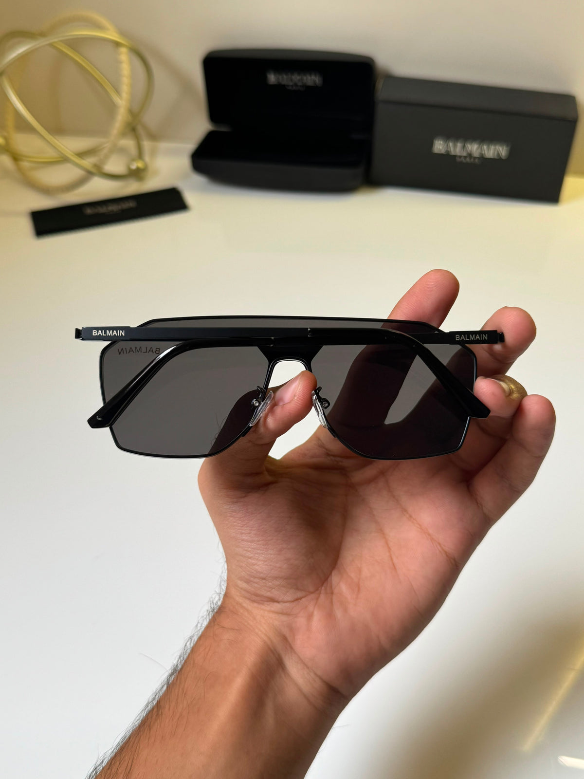 Balmain 64mm Rectangle Sunglasses Men's Black