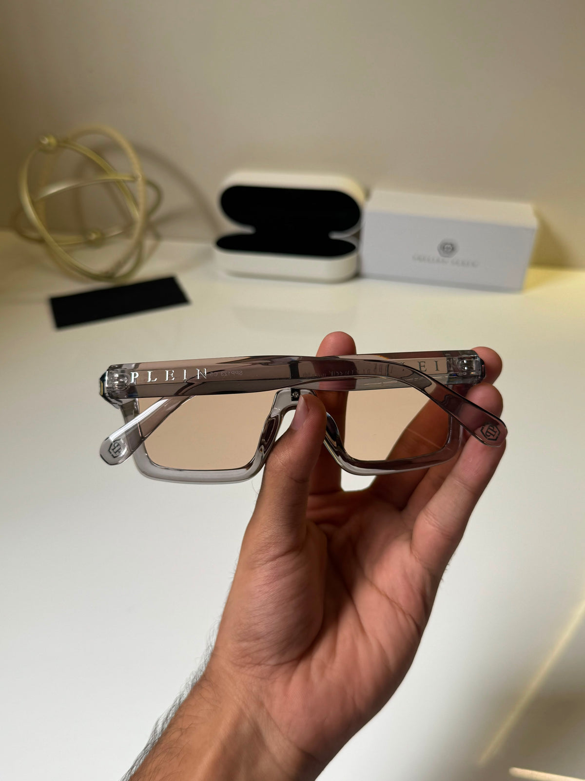 Philipp Plein Square Oversized Sunglasses Light Brown Vintage Big Frame Unisex
