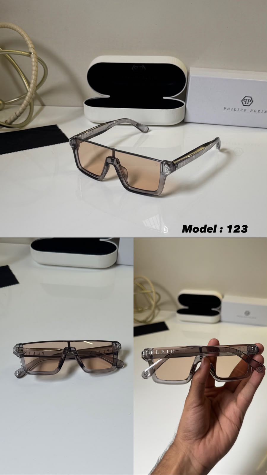 Philipp Plein Square Oversized Sunglasses Light Brown Vintage Big Frame Unisex