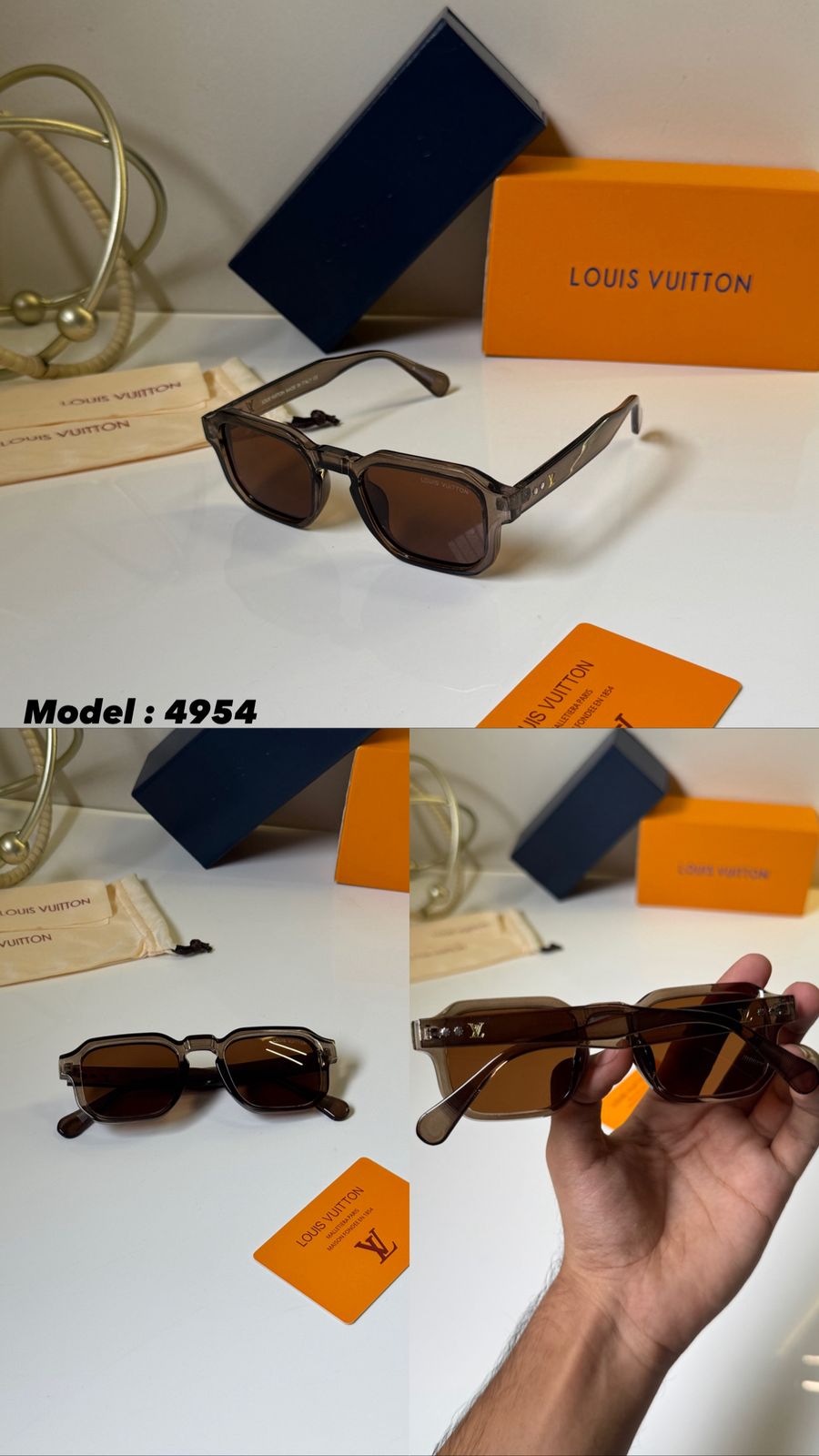 Louis Vuitton square translucent grey frames and warm brown-tinted lenses Women sunglasses