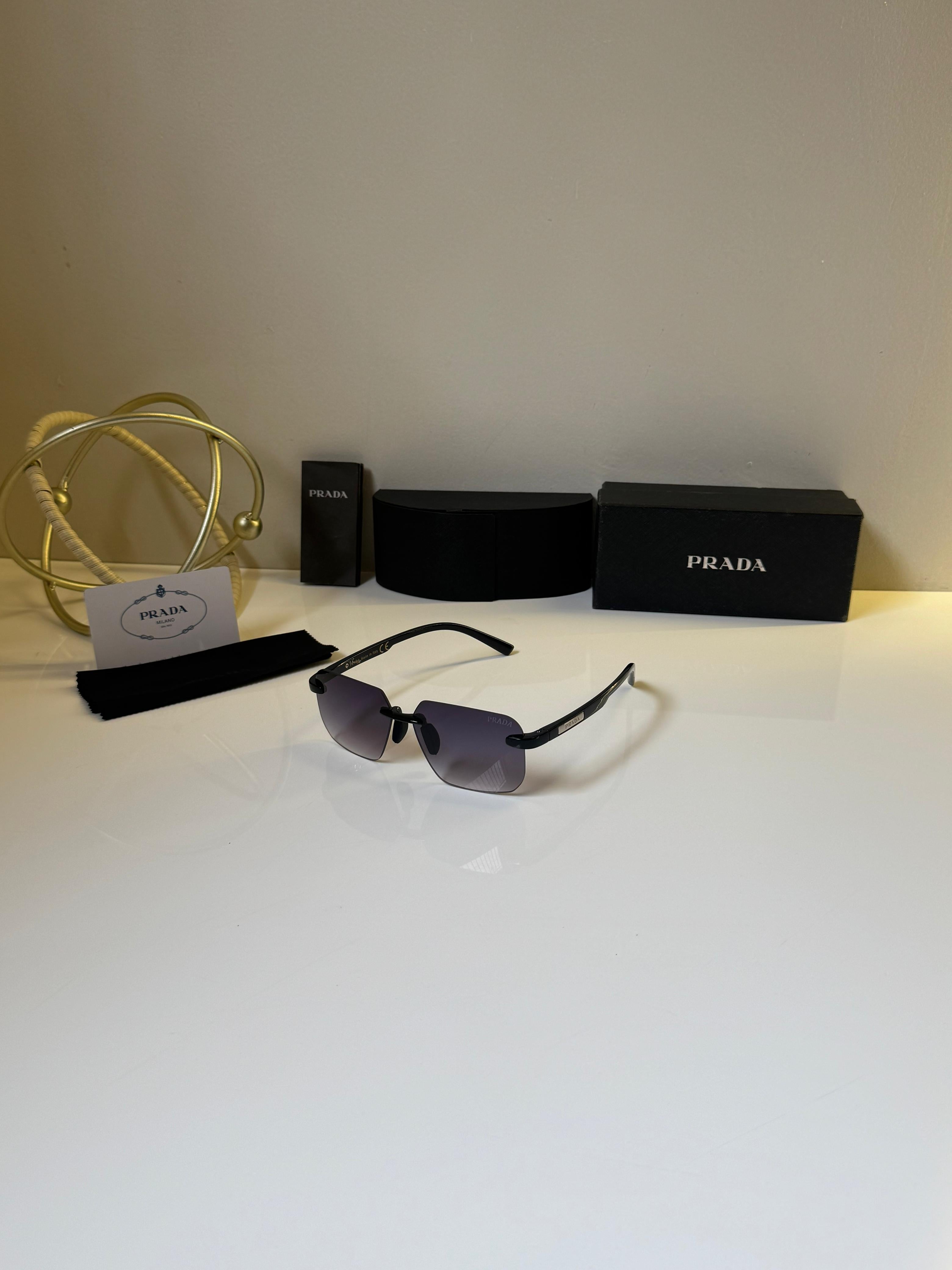 Prada Rimless Purple Gradient Tint Unisex Sunglasses