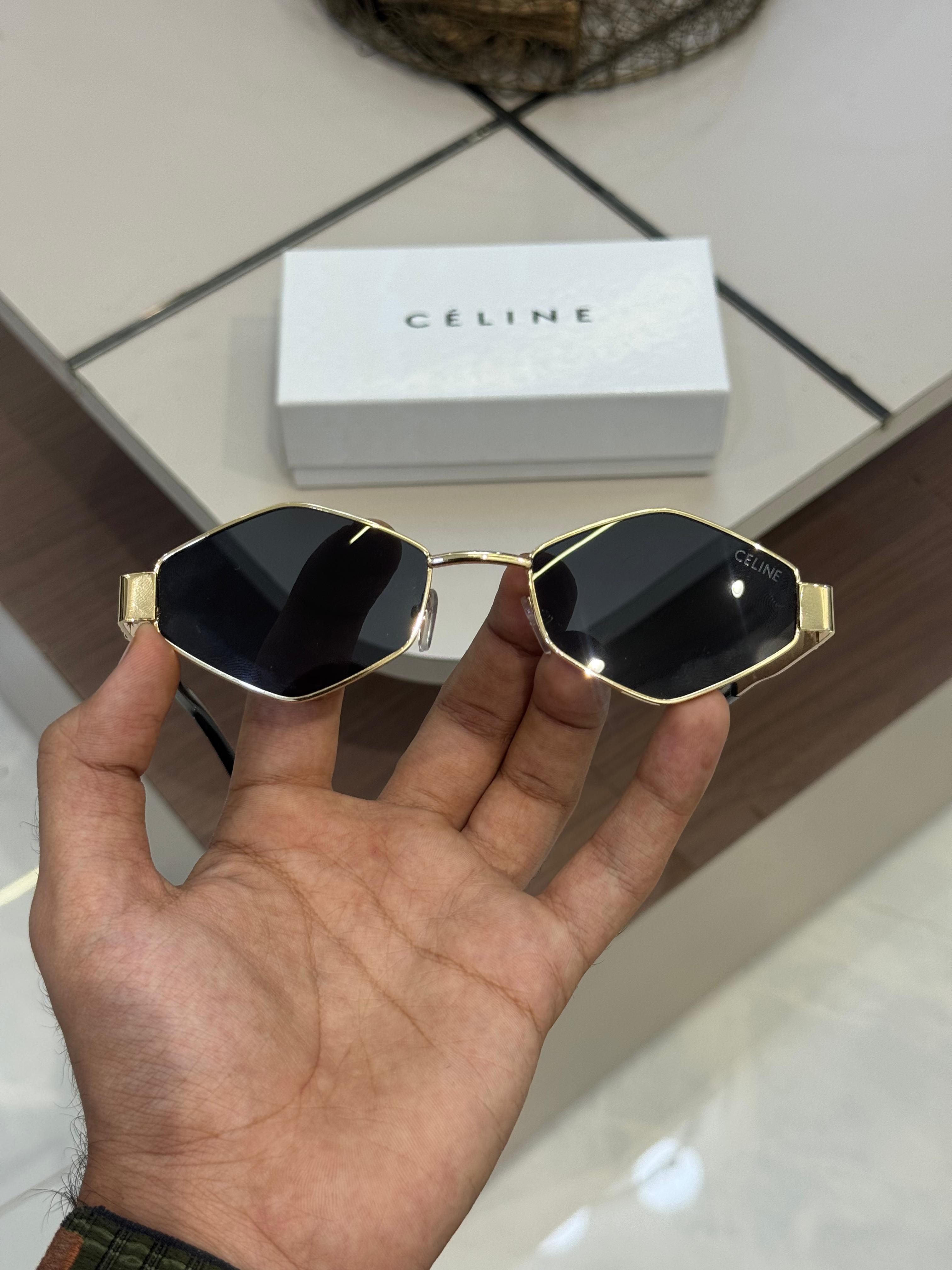 Celine Metal Geometric Unisex Design gold-toned hexagonal metal sunglasses