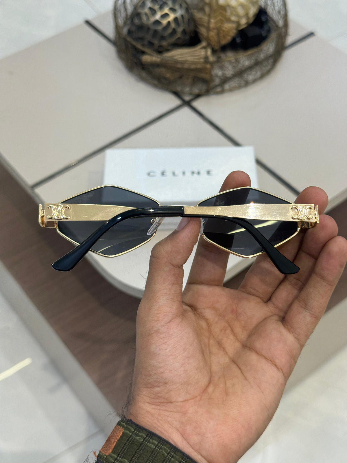 Celine Metal Geometric Unisex Design gold-toned hexagonal metal sunglasses