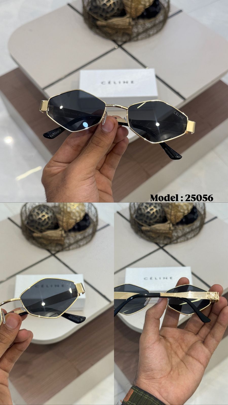 Celine Metal Geometric Unisex Design gold-toned hexagonal metal sunglasses