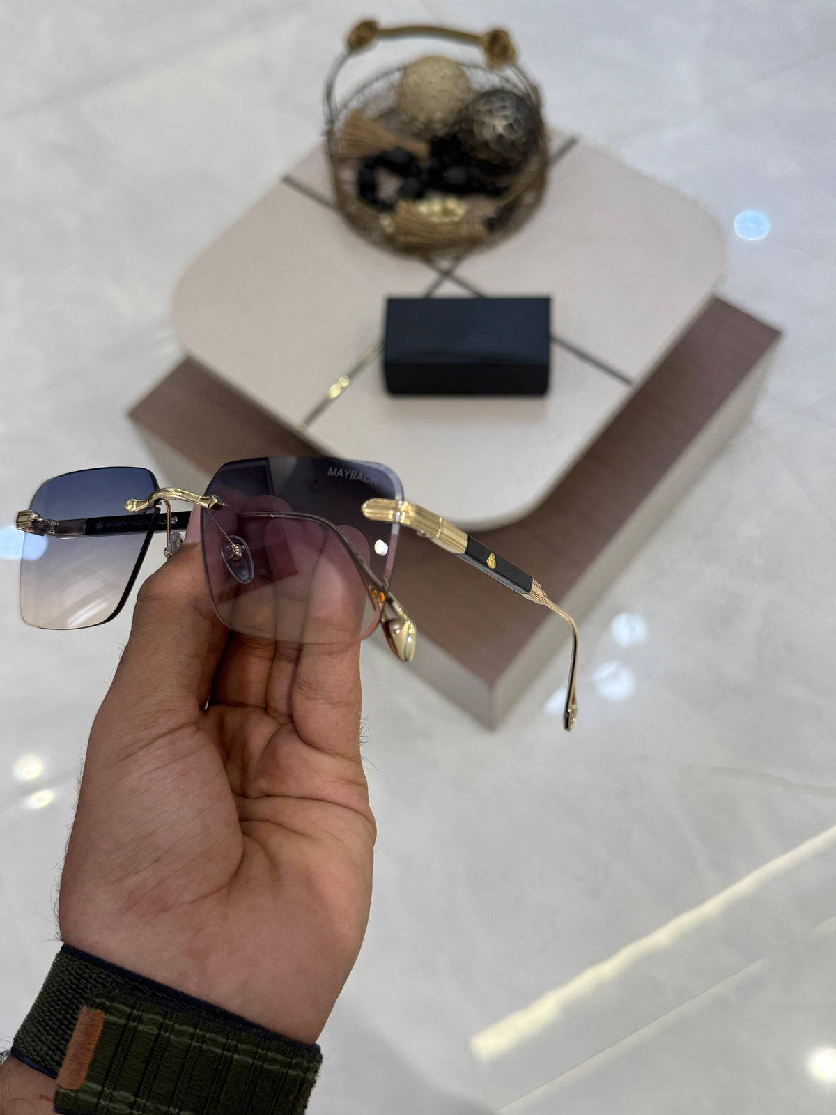 Maybach Luxury Rimless Gold Black Frame  Gradient Lenses Unisex Fashion Eyewear