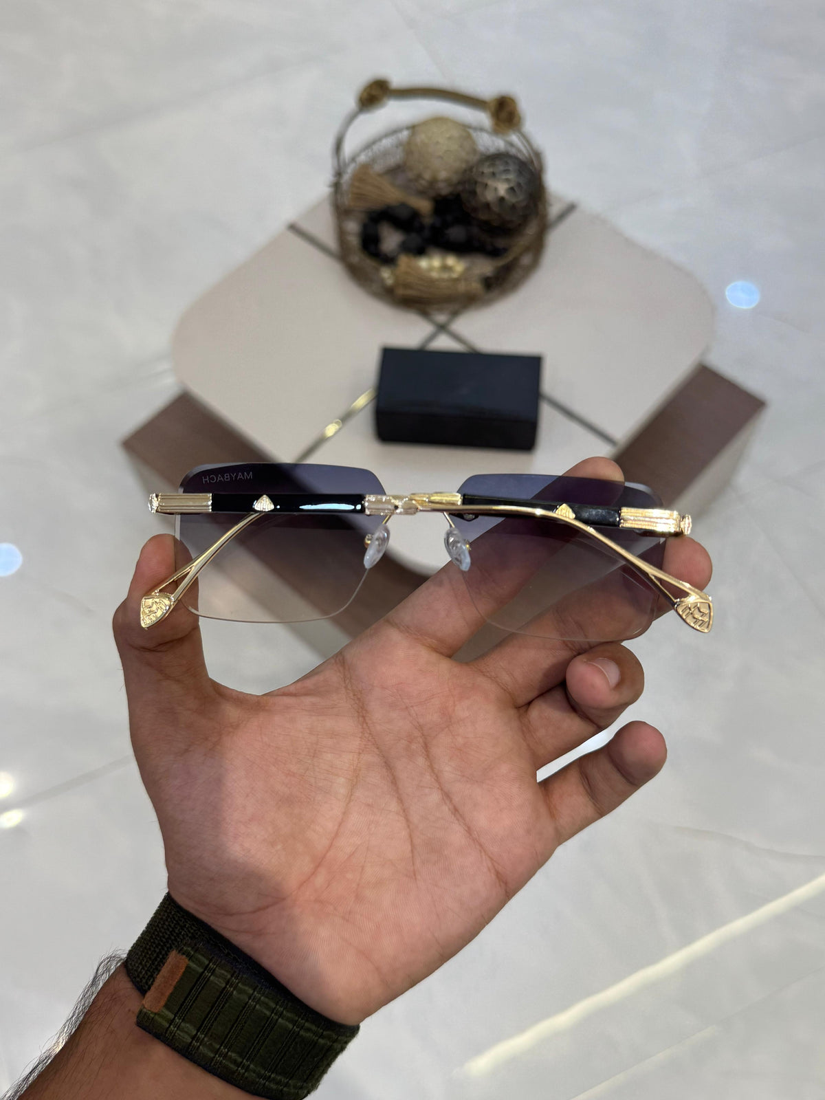 Maybach Luxury Rimless Gold Black Frame  Gradient Lenses Unisex Fashion Eyewear