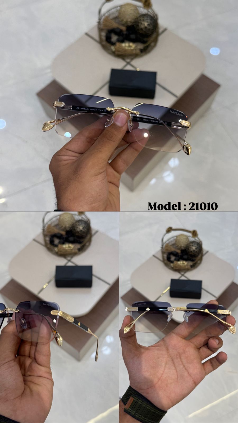 Maybach Luxury Rimless Gold Black Frame  Gradient Lenses Unisex Fashion Eyewear