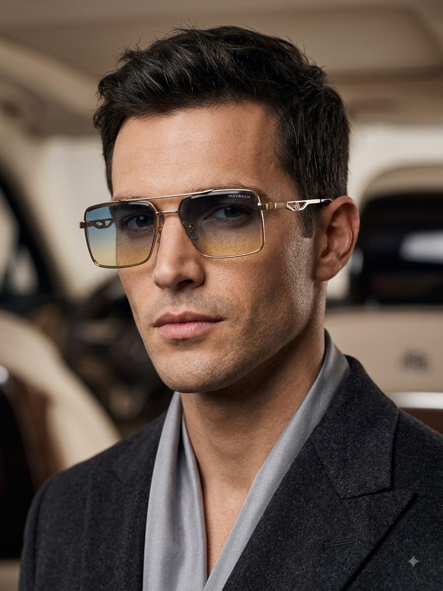 Maybach Gold Blue Premium Men's Sunglasses