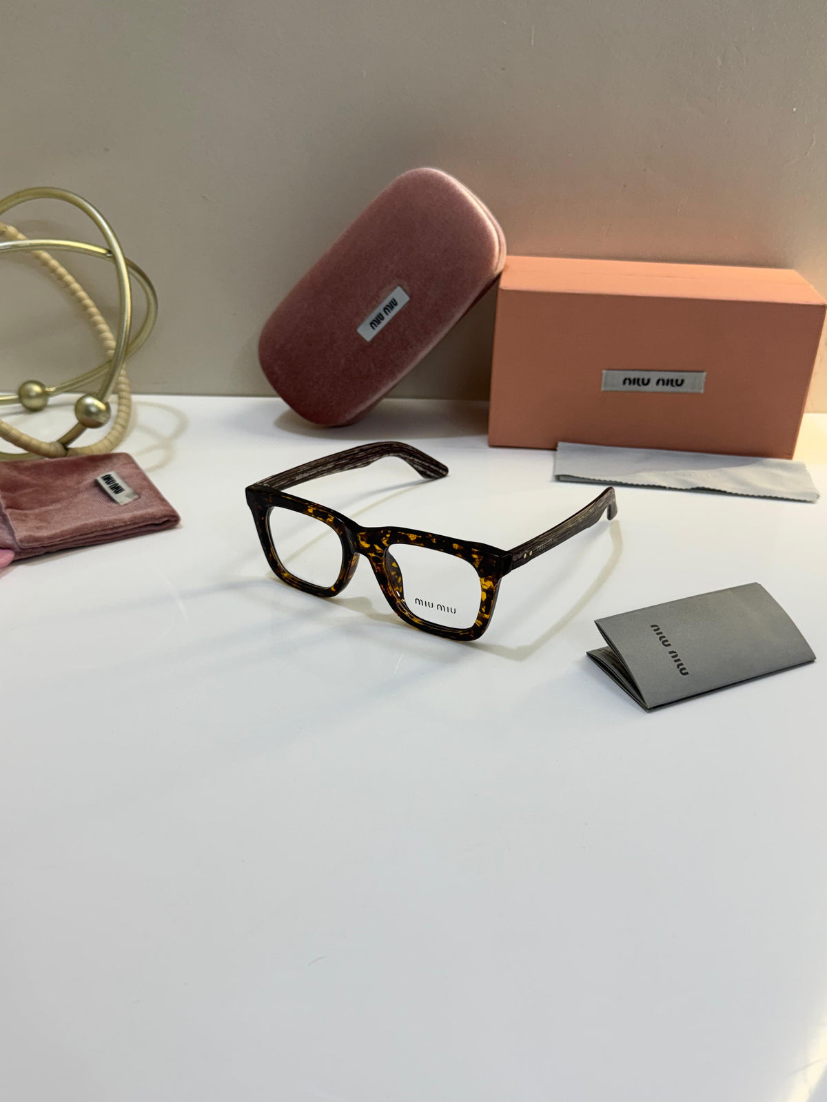 Miu Miu Tortoiseshell-Pattern Full-Rim Brown Black Optical Glasses For Women