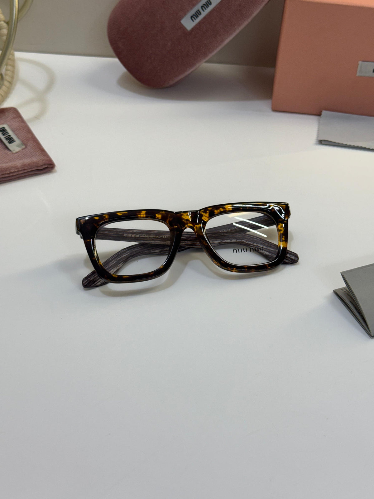 Miu Miu Tortoiseshell-Pattern Full-Rim Brown Black Optical Glasses For Women