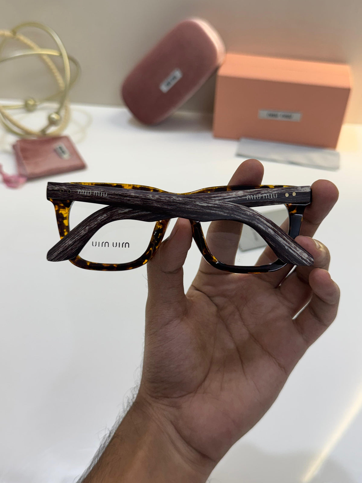 Miu Miu Tortoiseshell-Pattern Full-Rim Brown Black Optical Glasses For Women