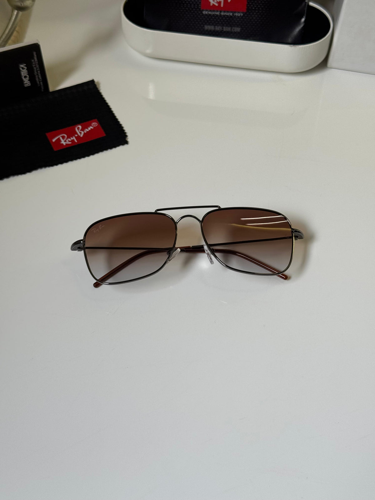 RAY-BAN Men Gradient Brown Lens Square Sunglasses