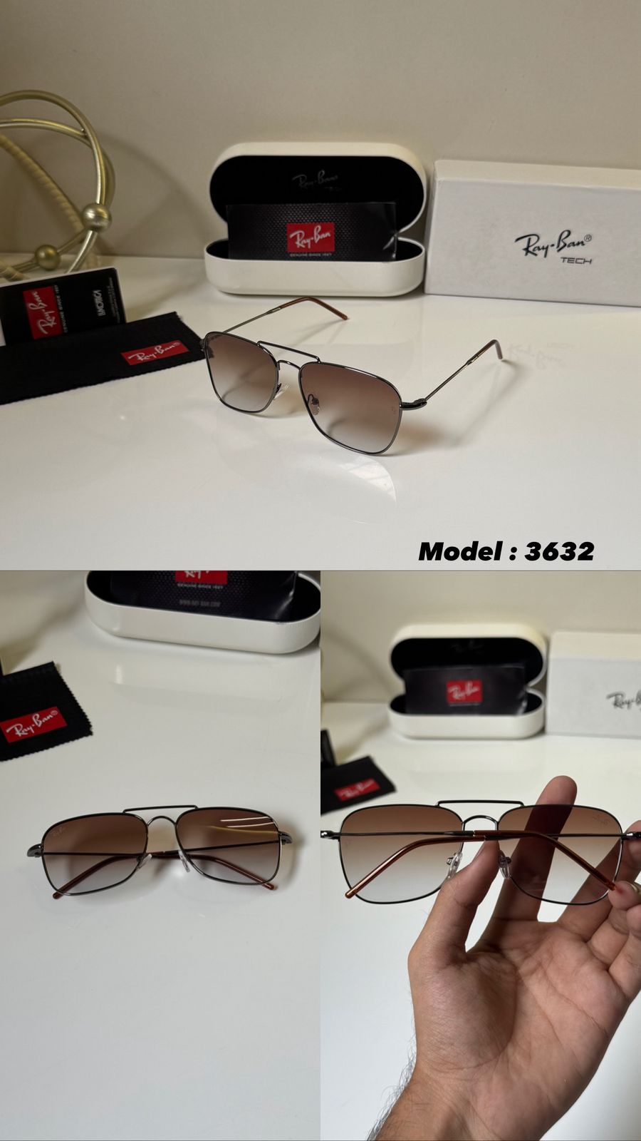 RAY-BAN Men Gradient Brown Lens Square Sunglasses