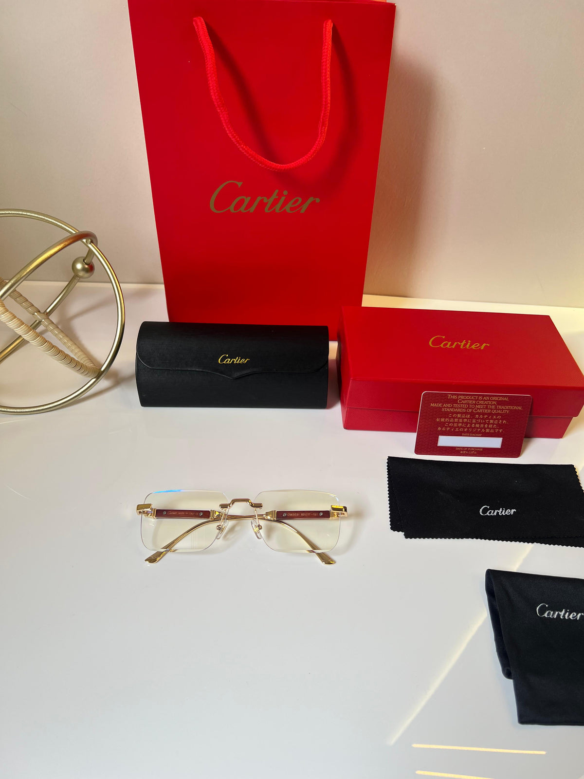Cartier Rimless Gold Plano Eye Frame Men's Specs